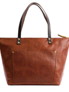 Portland Leather zippered top, tote bag, color: nutmeg